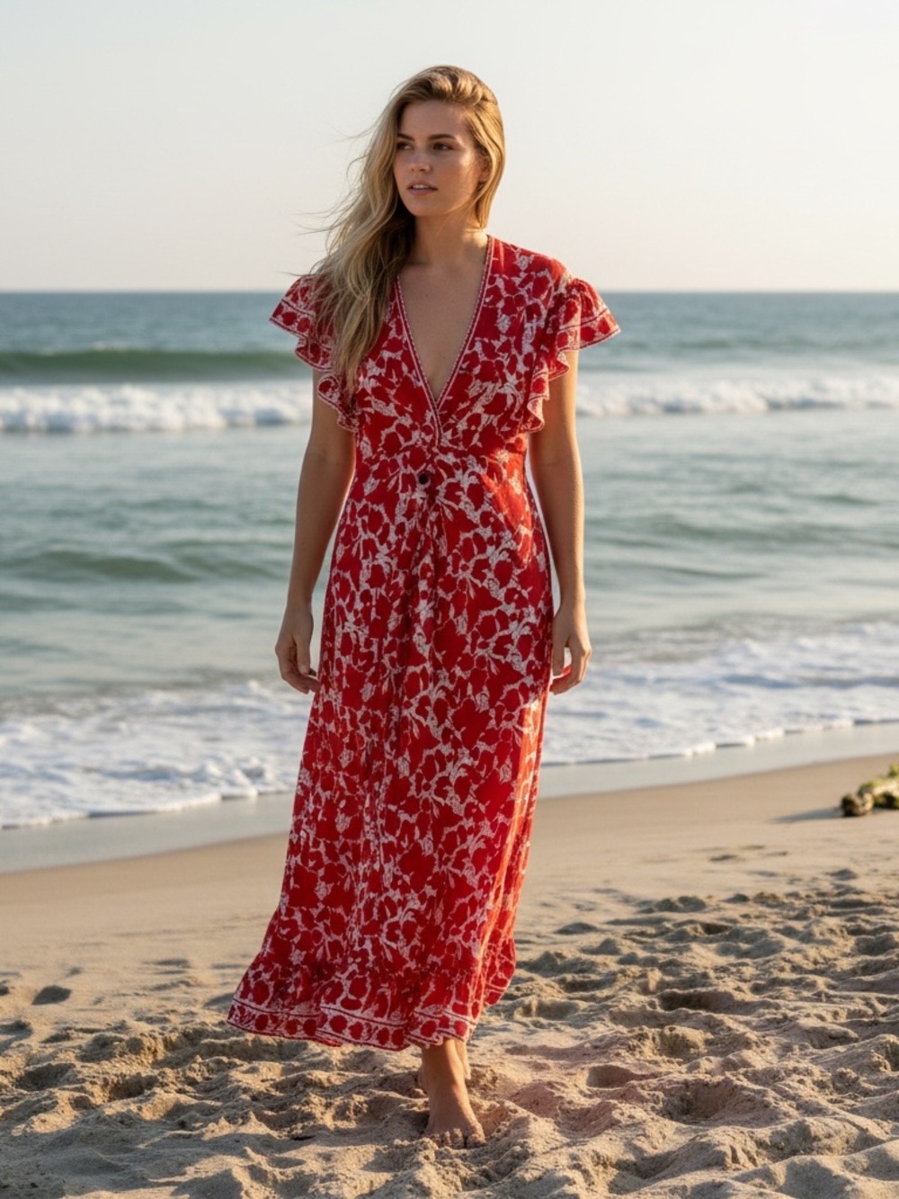 Max Studio Red and White Floral Maxi Dress size XS NWT